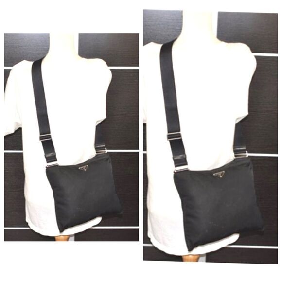 PRADA Nylon Leather Crossbody Shoulder Bag 💼 Black #20 - Picture 1 of 15